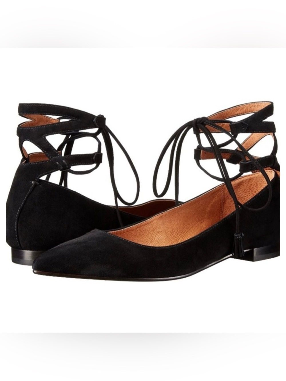 Frye Black Suede Lace-Up Pointed-Toe Flats size 8.5